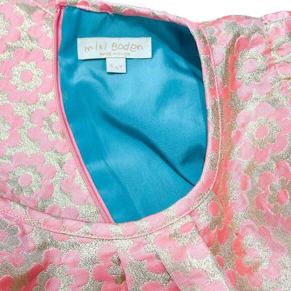 Mini Boden Girls Metallic Floral Jacquard Demask Party Dress Gold & Pink 5-6Y - Picture 5 of 7